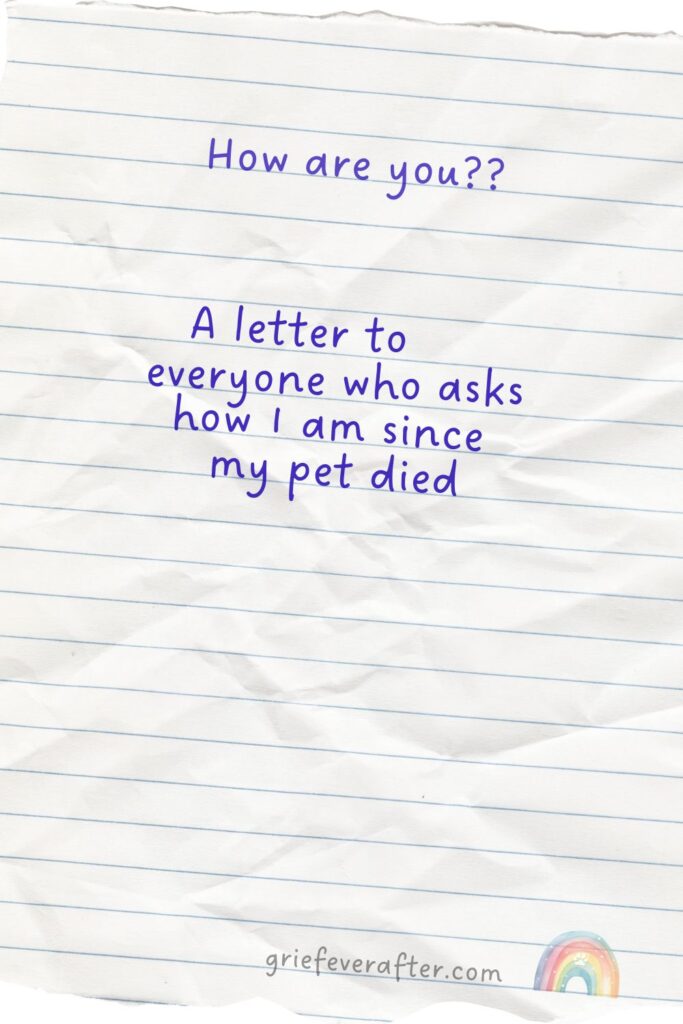 How are you after pet loss? An image of a written note.