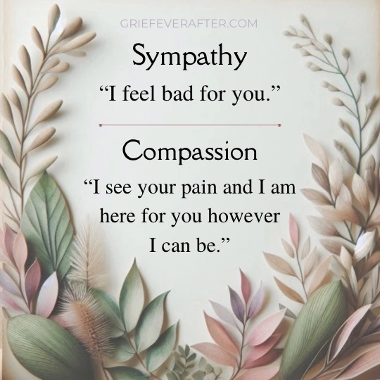 image with text about the sadness of pet loss and the difference between sympthy ("I feel bad for you"), versus Compassion ("I see your pain and I am here fo ryou however I can be.")